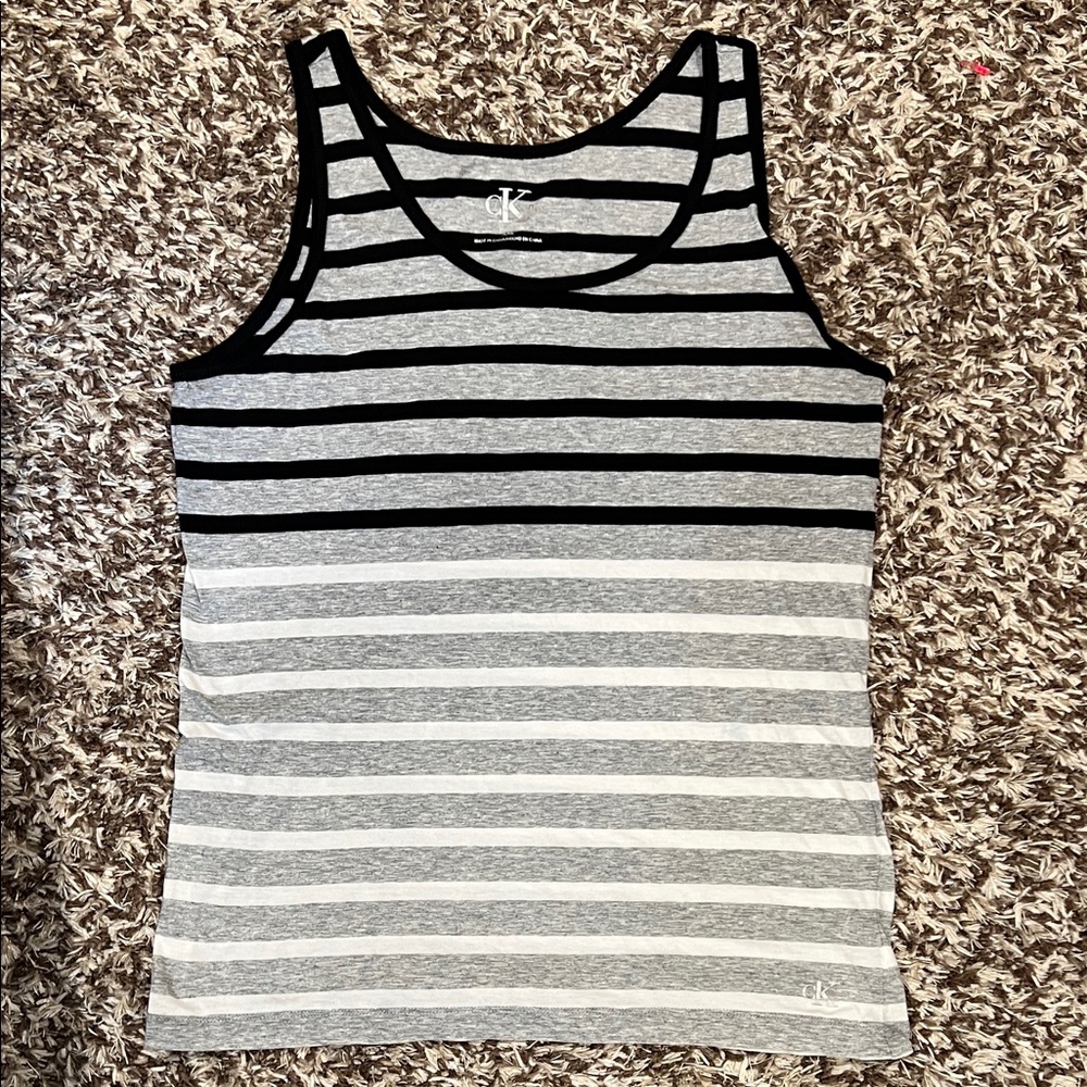 Calvin Klein Women's Black and White Striped‎ Tank Top